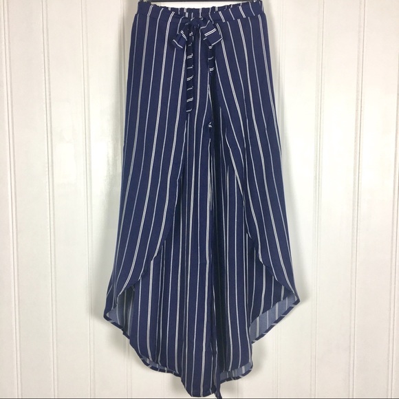 STRIPE PRINT WRAPPED PALAZZO PANTS RIBBON TIE WAIS - Picture 7 of 7